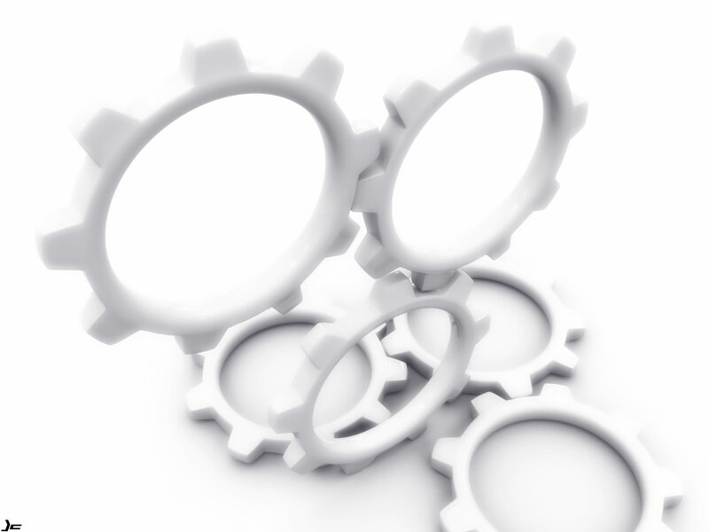 white gears on white background