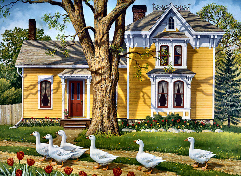 White Geese Walking — Yellow