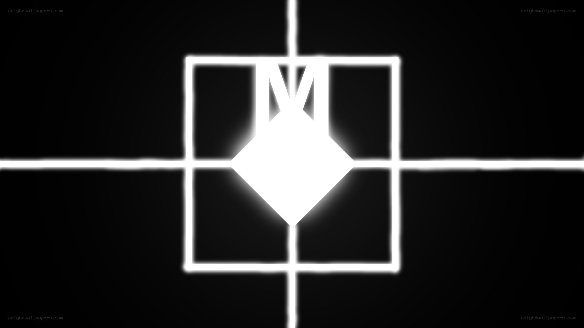white geometric logo on black
