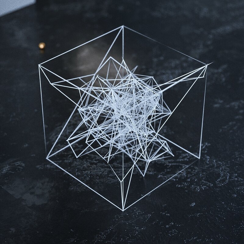 White Geometric Wireframe — Black