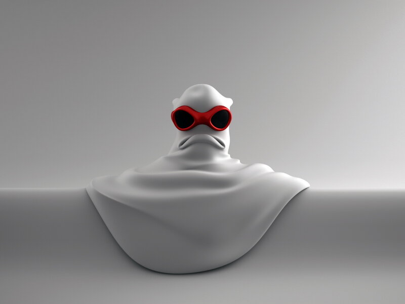 White Ghost Figure — Gray, Neutral, 3d Render, Sunglasses, Wall, Red