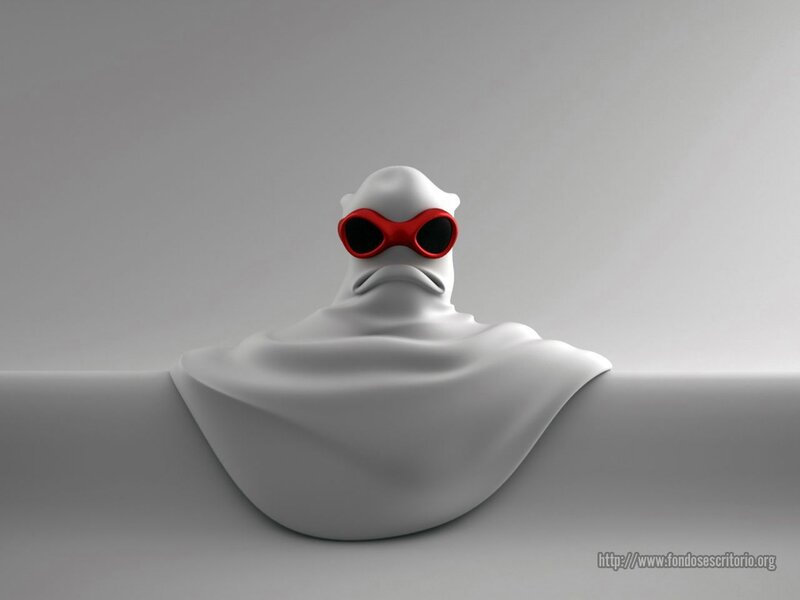 White Ghost Figure — Gray, Neutral, 3d Render, Sunglasses, Wall