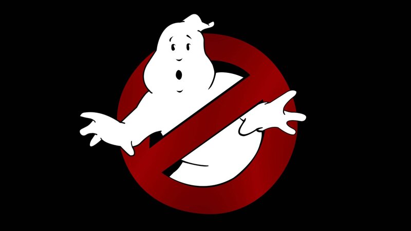White Ghost in Red Circle — Black, Playful, Vector Art