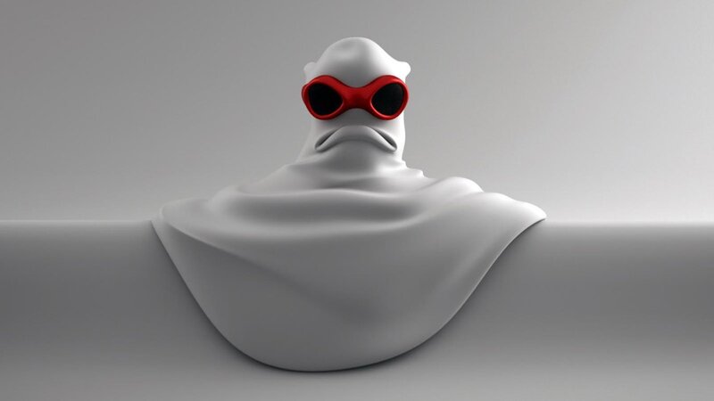 White Ghost-like Figure — Gray, Neutral, 3d Render, Sunglasses, Wall