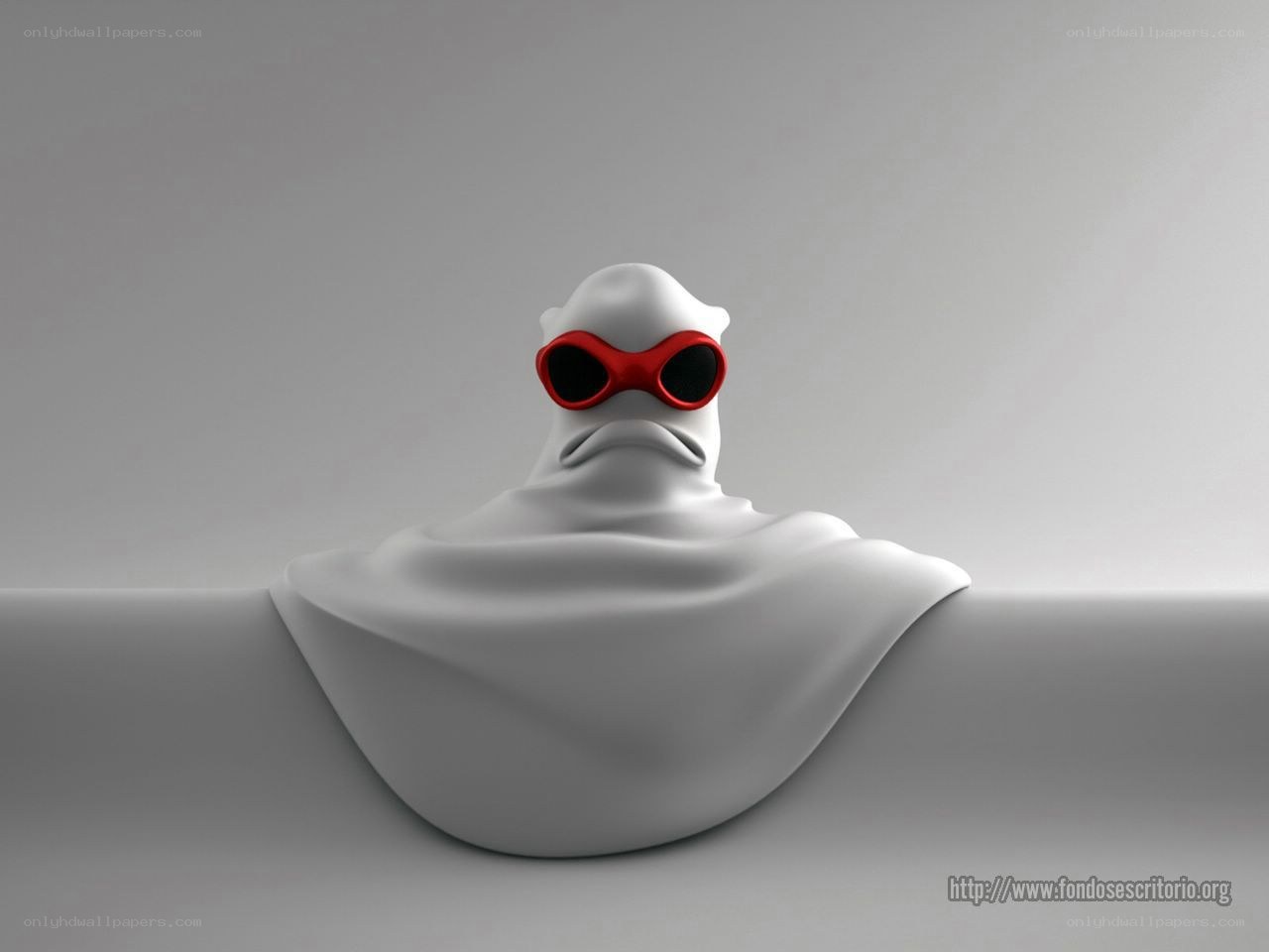 white ghost with red goggles