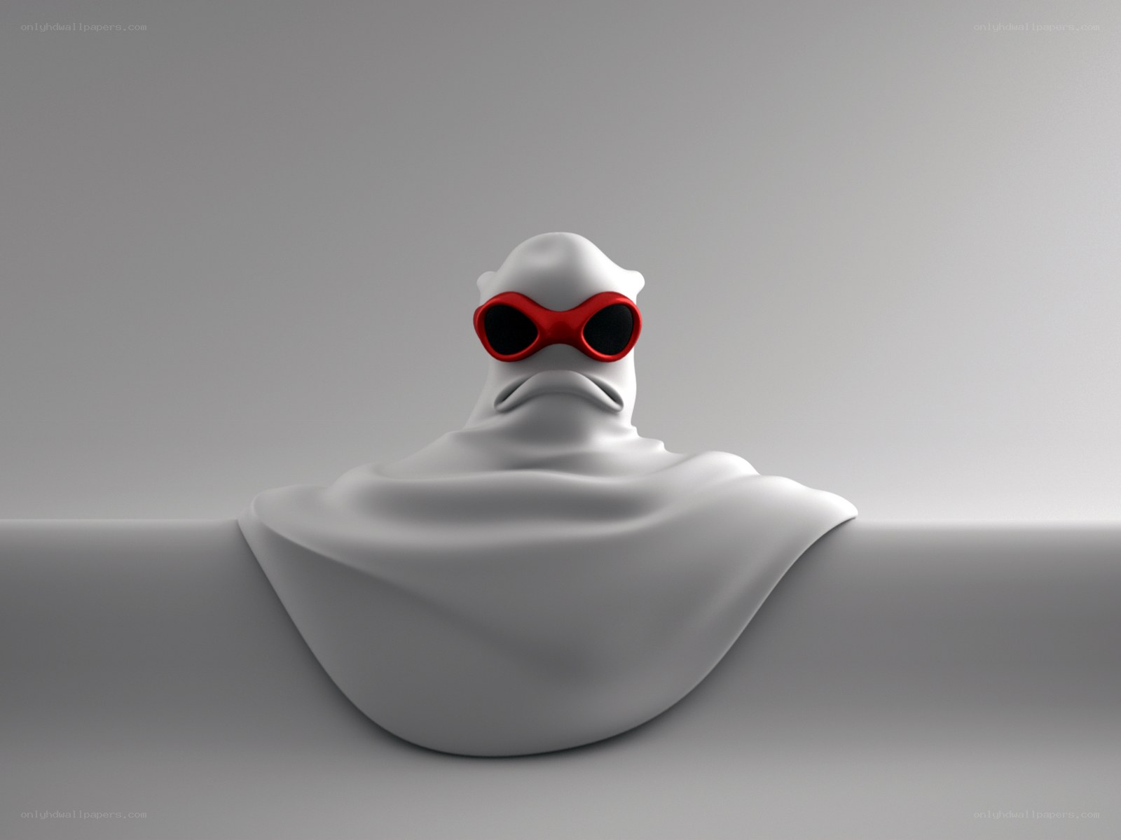 white ghost with red goggles