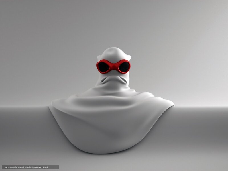 white ghost with red goggles