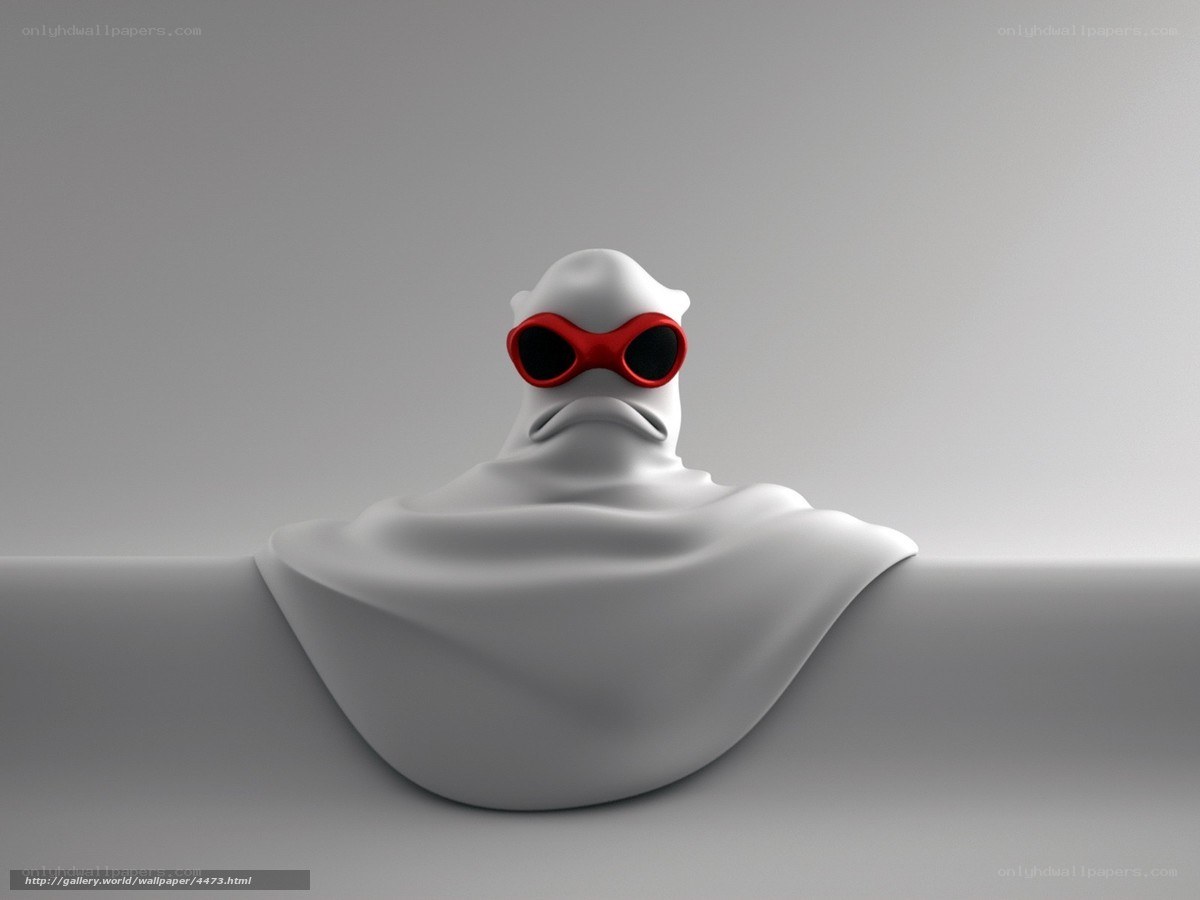white ghost with red goggles