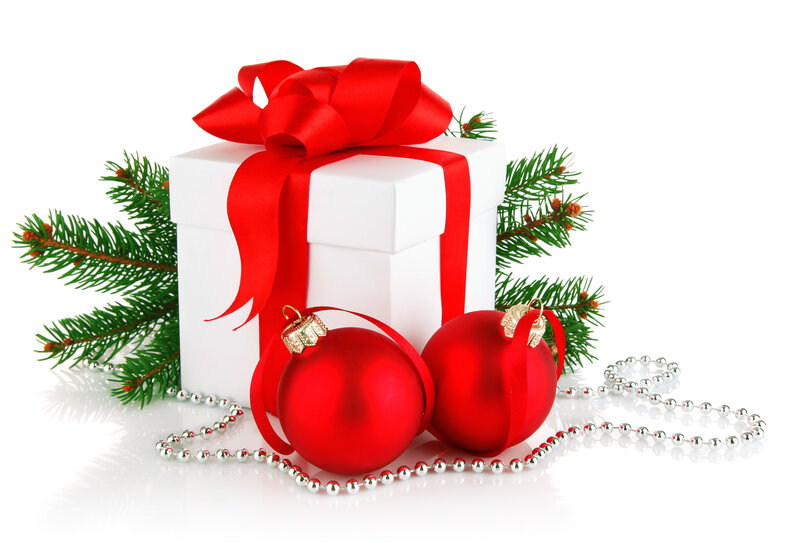 White Gift Box with Ornaments — Festive, Winter