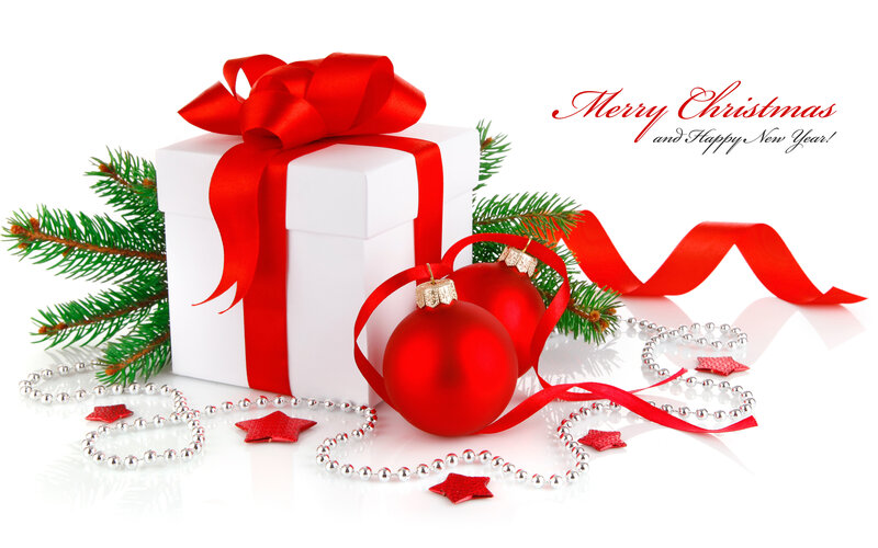 White Gift Box with Ornaments — Red