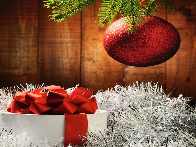 White Gift Box with Red Bow — Festive