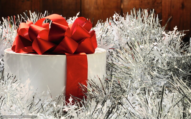 White Gift Box with Red Bow — Festive, Winter, Photograph