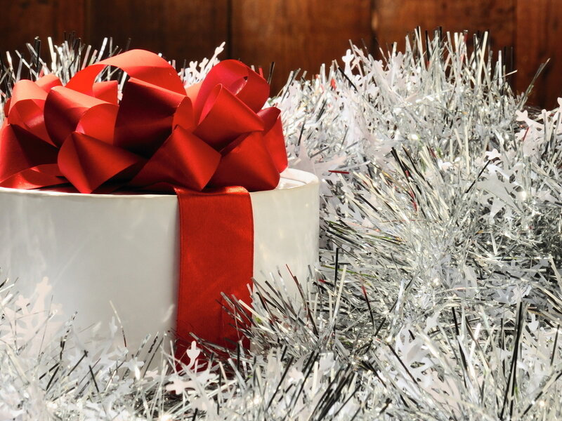 White Gift Box with Red Bow — Festive, Winter