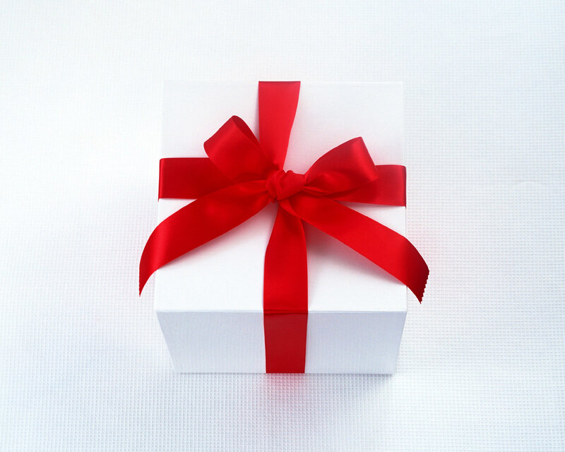White Gift Box with Red Bow — Neutral