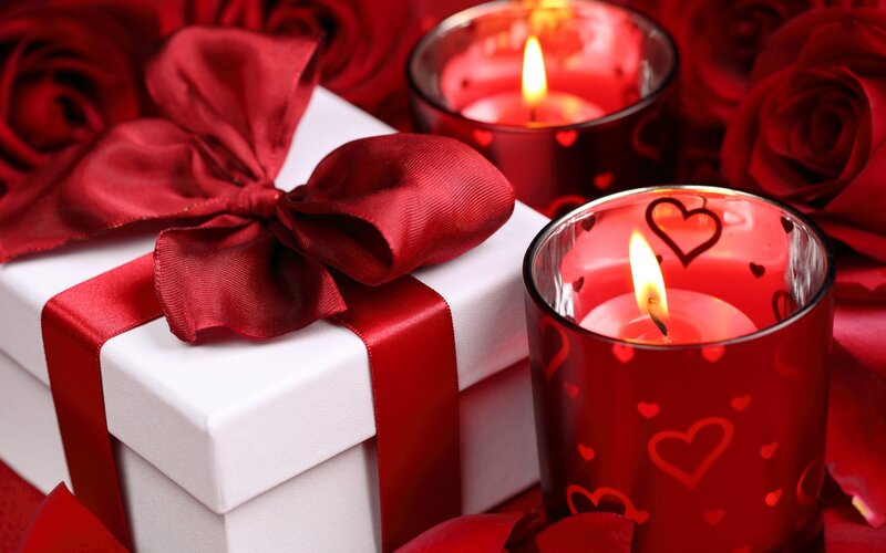 White Gift Box with Red Bow — Romantic, Photograph