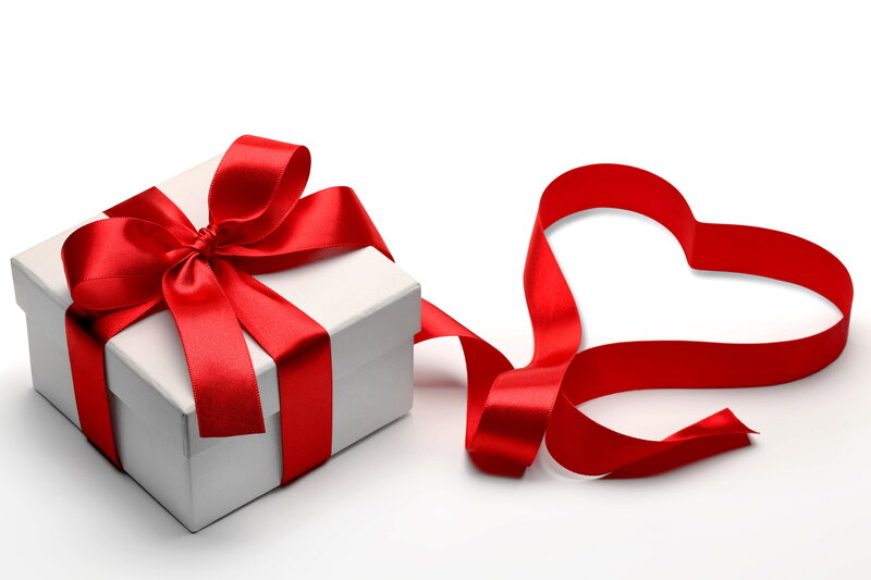 White Gift Box with Red Ribbon — Festive, Photograph