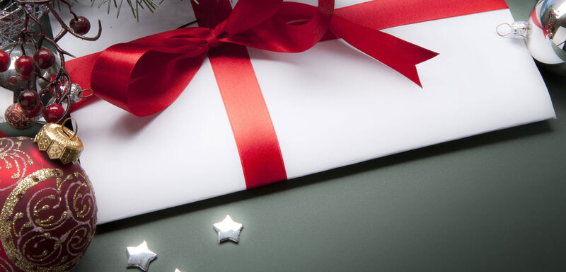 White Gift Box with Red Ribbon — Festive