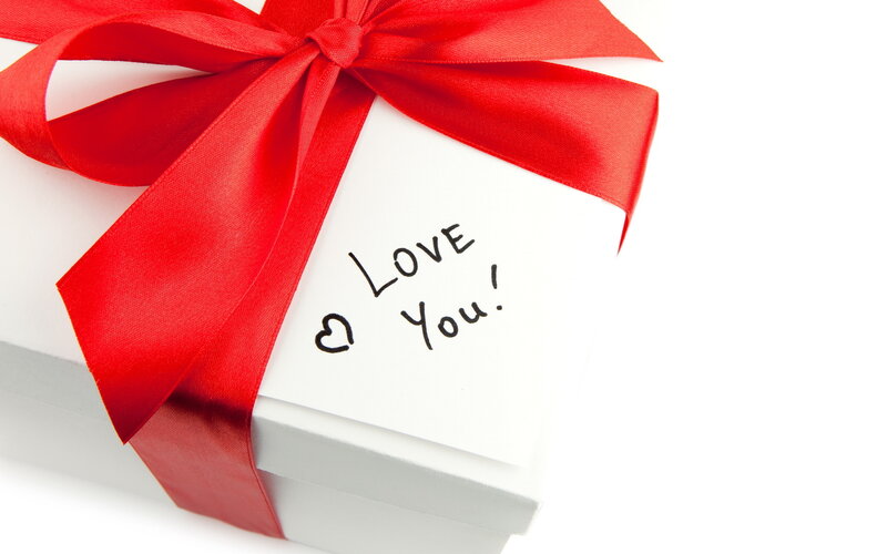 White Gift Box with Red Ribbon — Romantic, Photograph