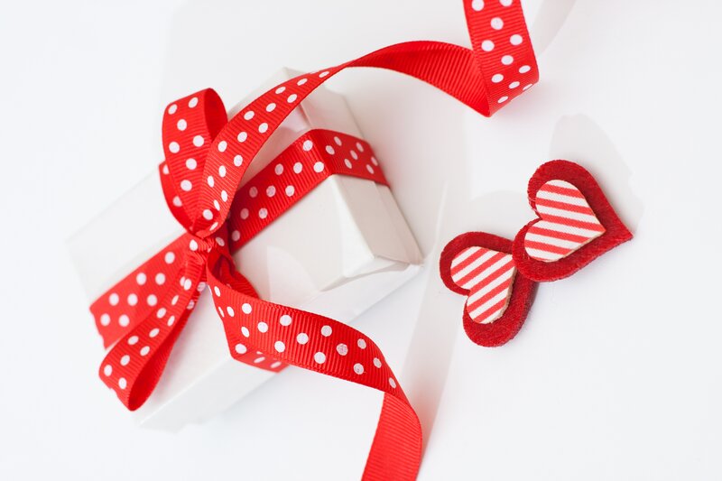 White Gift Box with Ribbon — Red