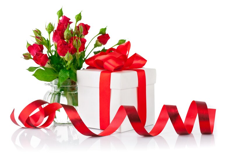 White Gift Box with Roses — Red