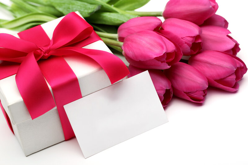 White Gift Box with Tulips