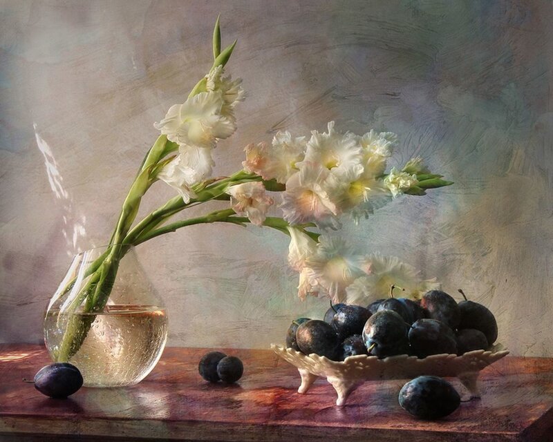 White Gladiolus Flowers — Serene, Painting