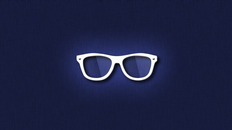 white glasses on blue background