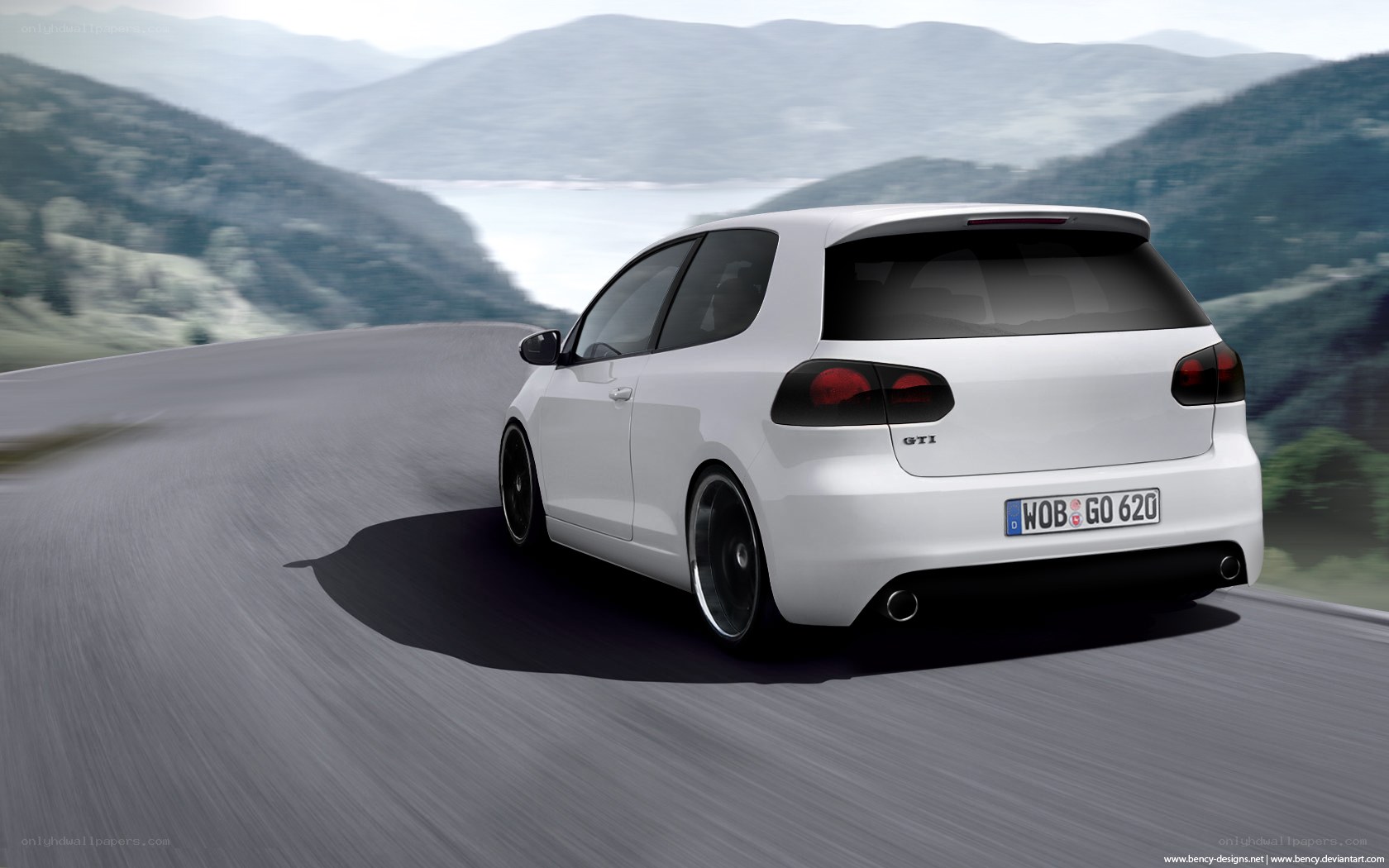 white golf gt on winding road