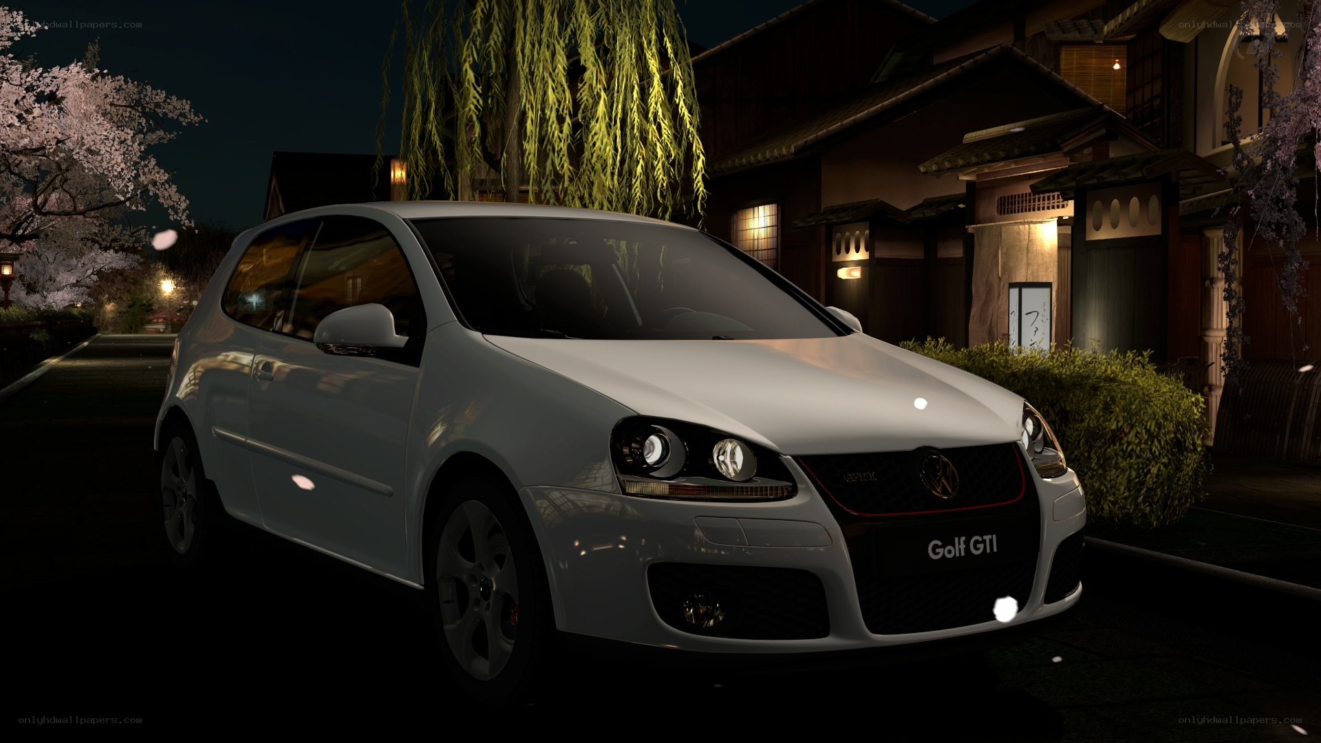 White Golf GTI at night