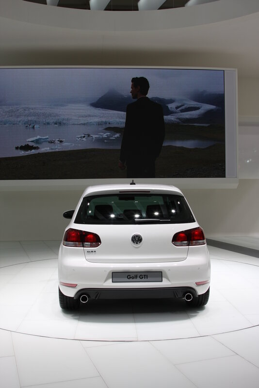 White Golf GTI on display