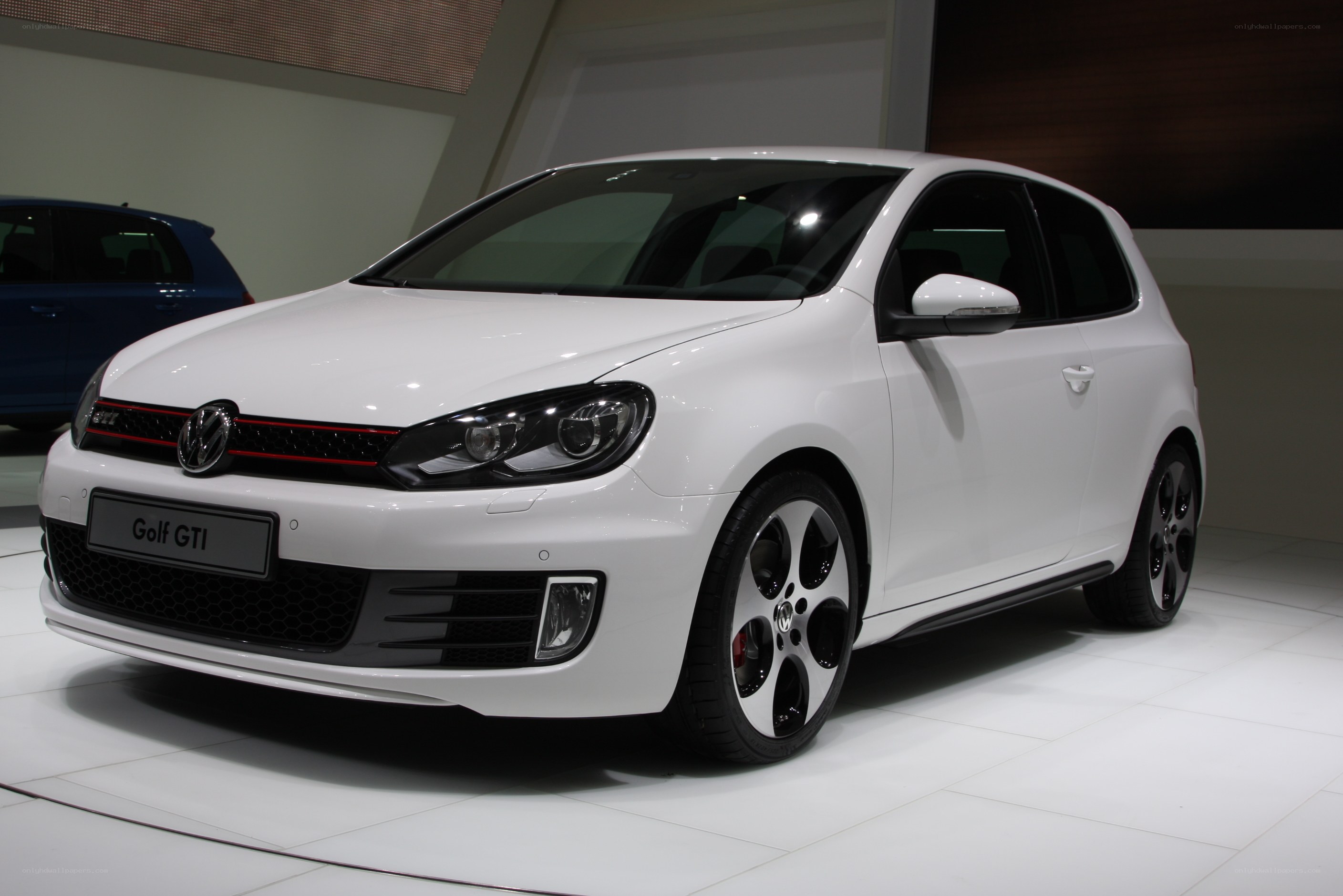 White Golf GTI on display