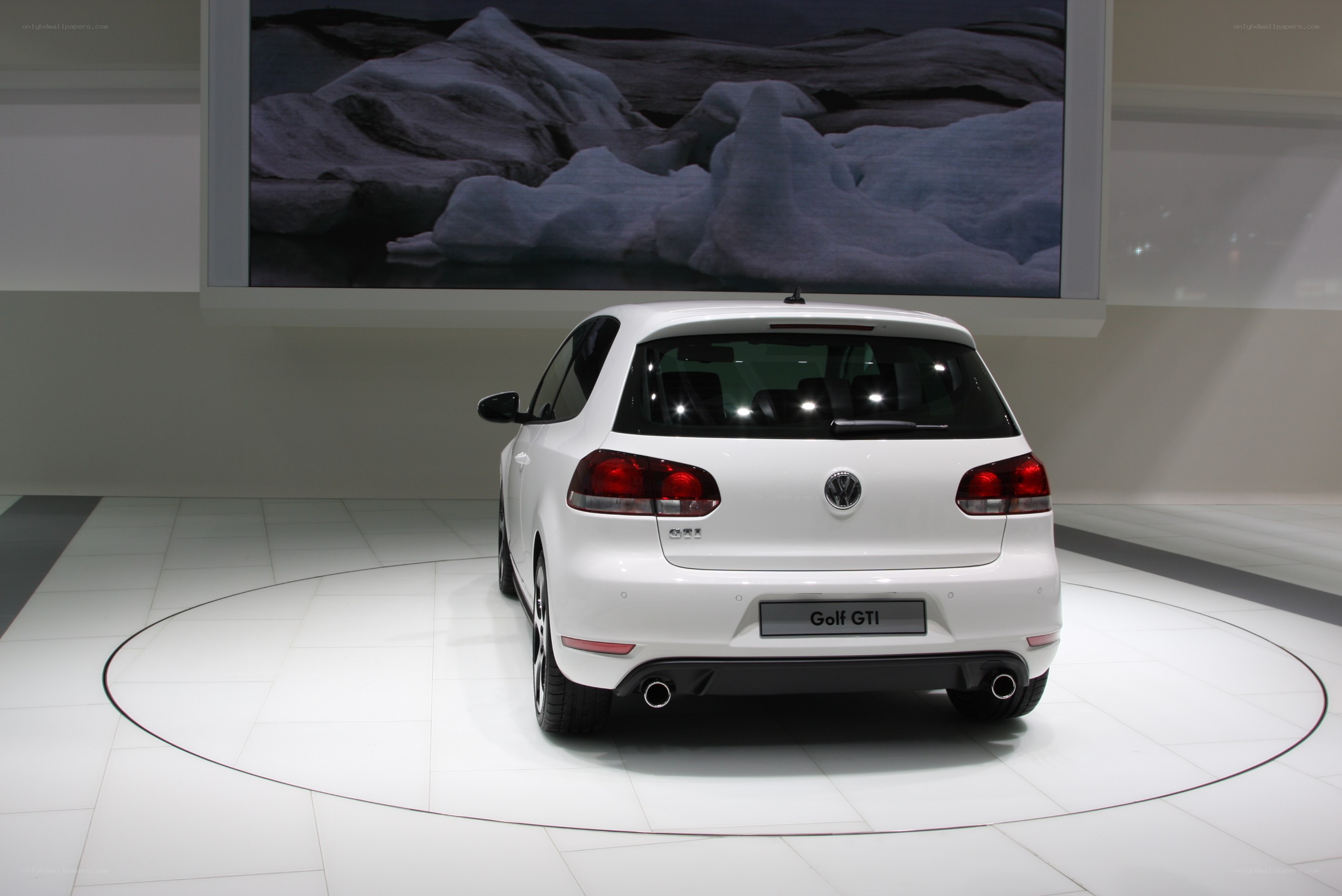 White Golf GTI on display