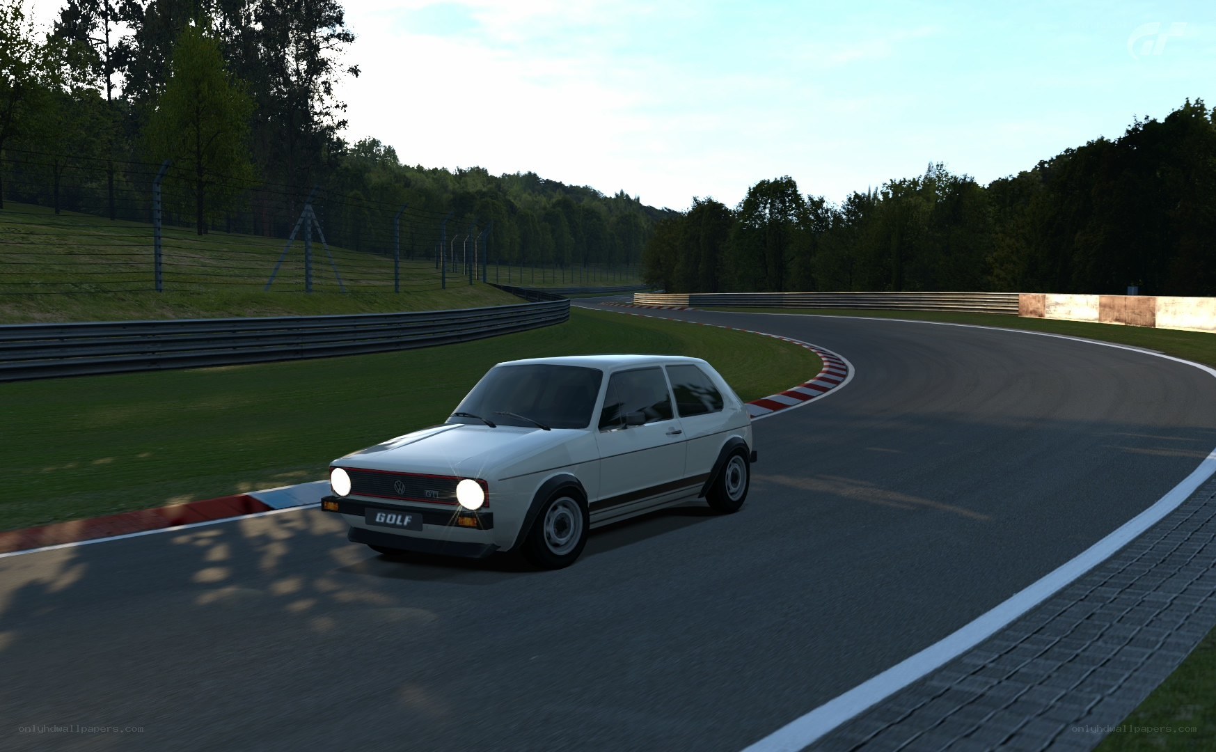 White Golf on a racetrack