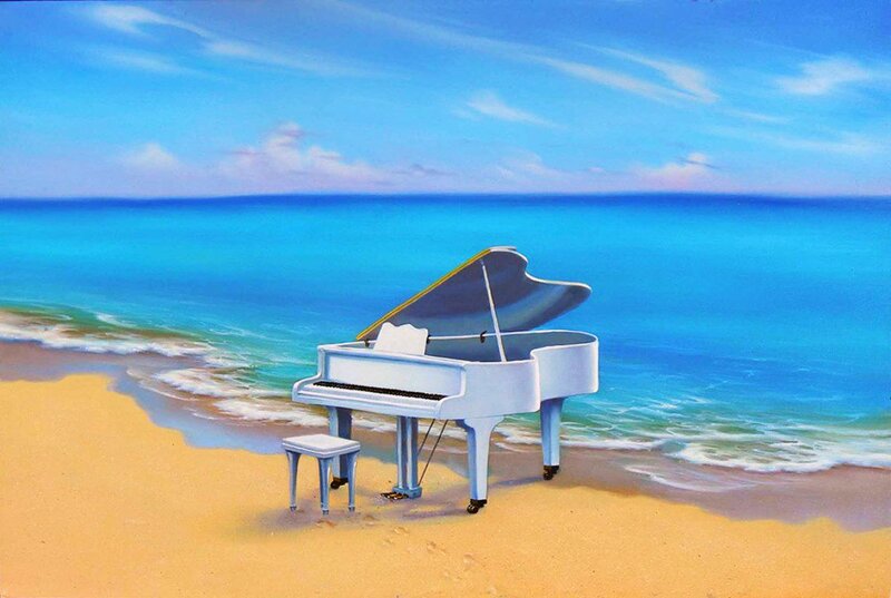 White Grand Piano — Blue