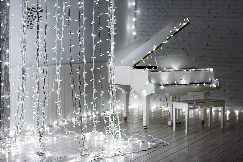 White Grand Piano — Serene, Night