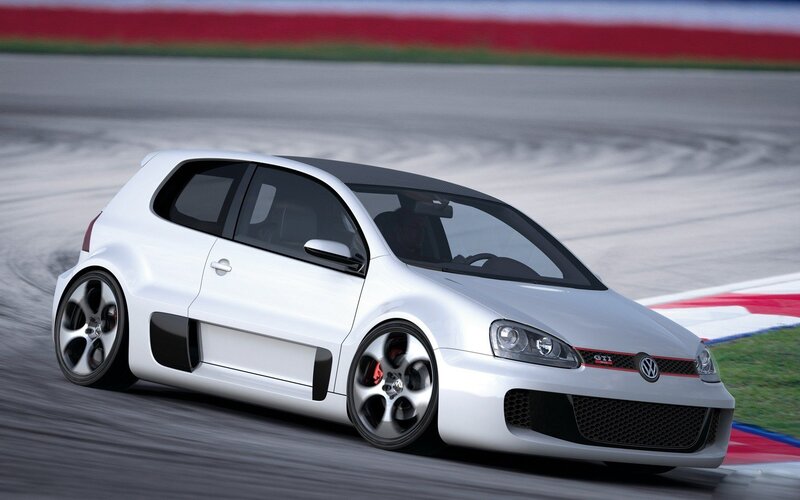 White GTI on racetrack