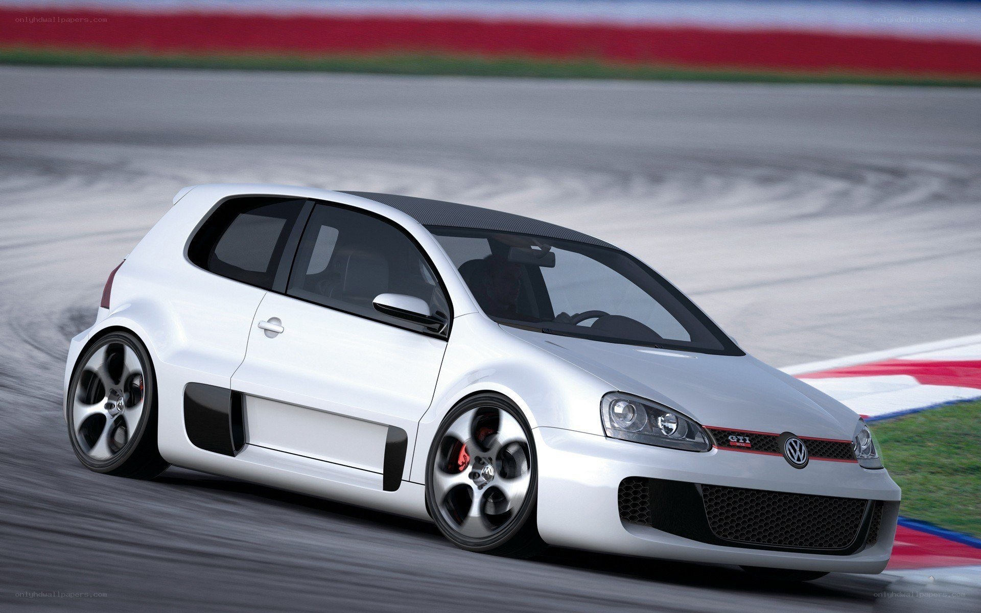White GTI on racetrack