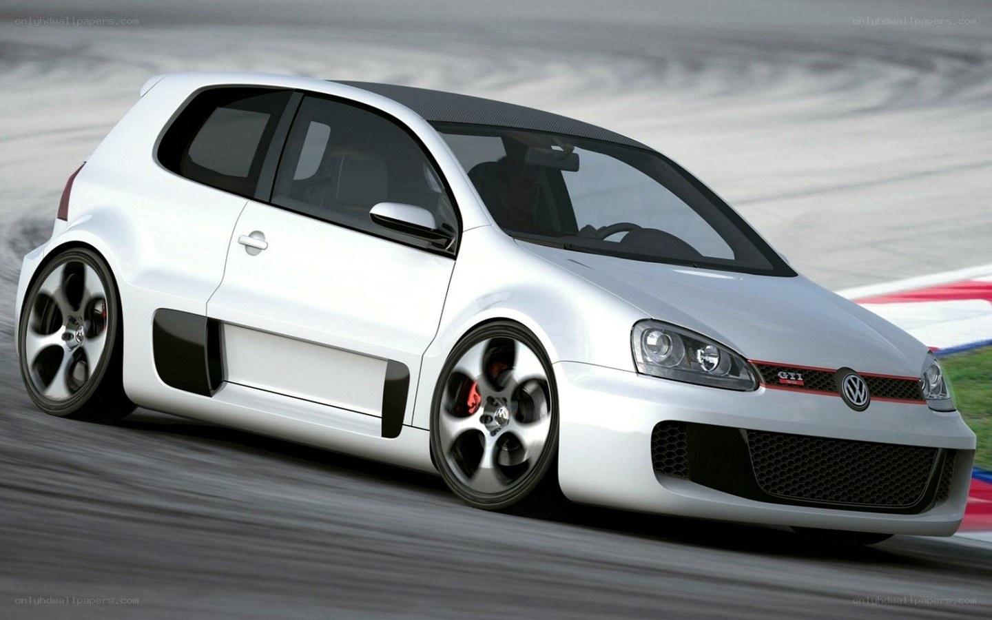 White GTI on racetrack