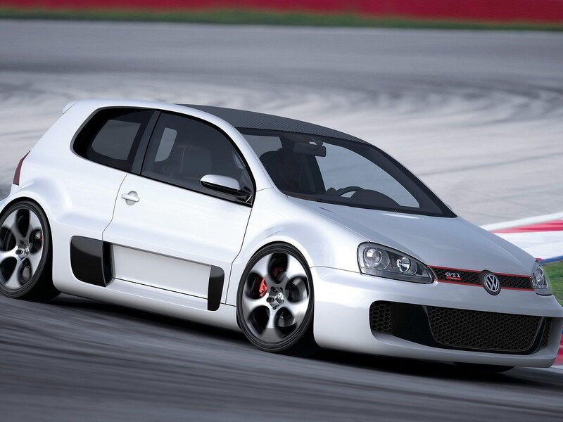 White GTI on racetrack