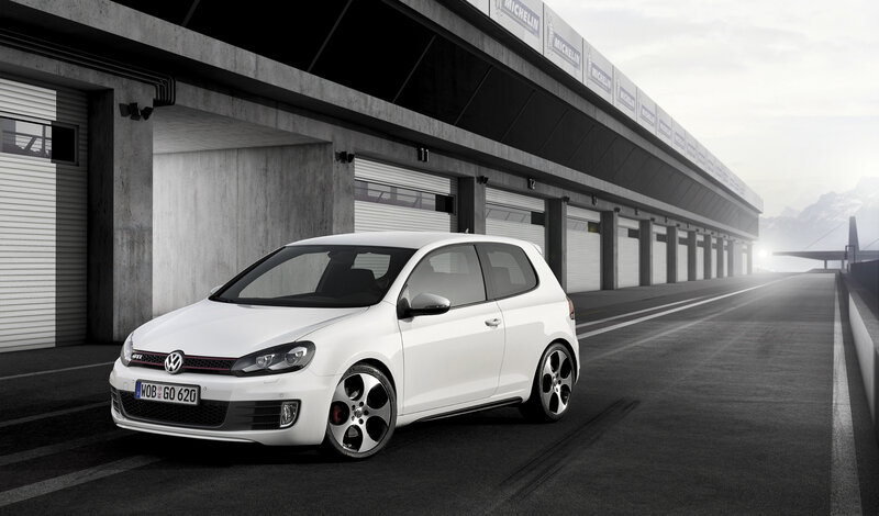 White GTI on racetrack