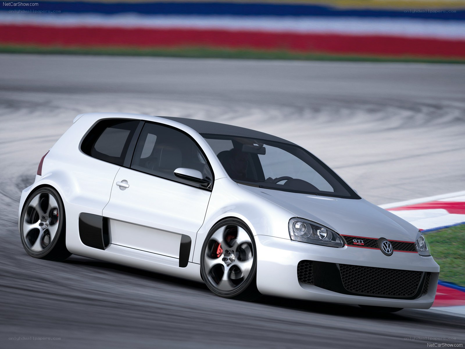 White GTI on racetrack