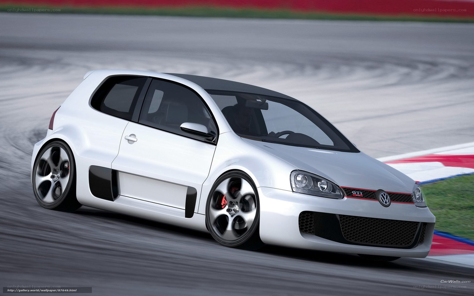 White GTI on racetrack