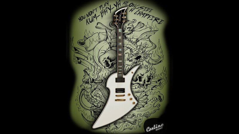 White guitar with skull art