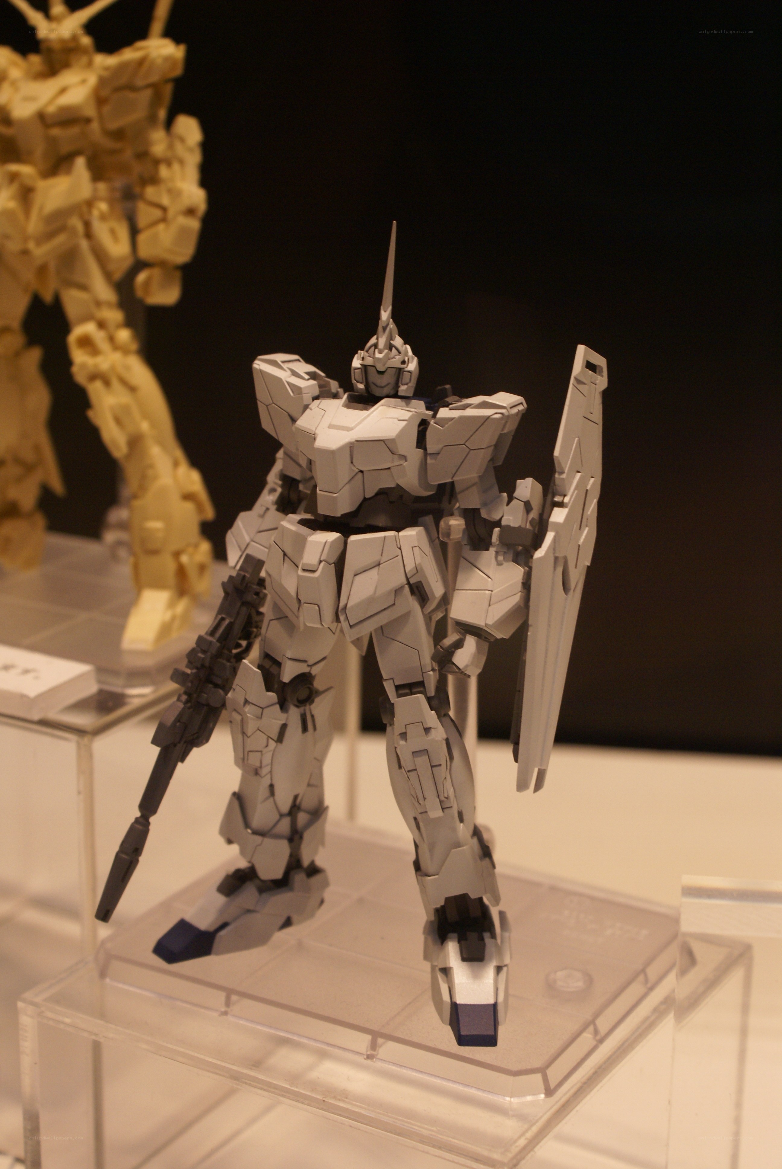 White Gundam model on display