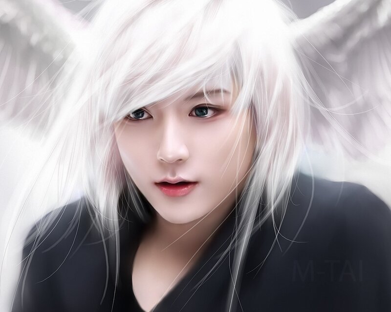white-haired angel character
