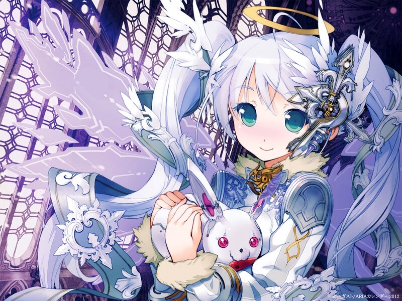 White-haired Angel Holding Bunny