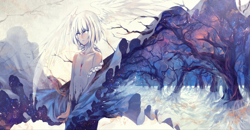 White-haired Angel in Forest