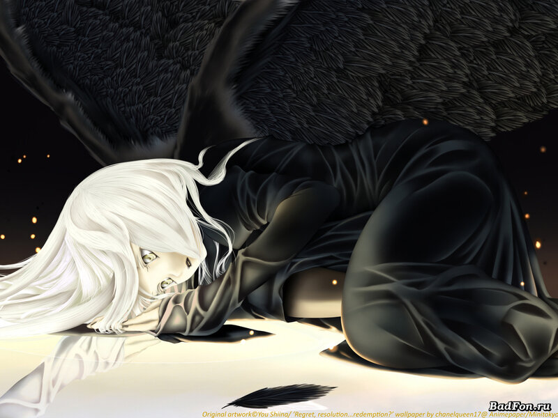 White-haired Angel with Black Wings