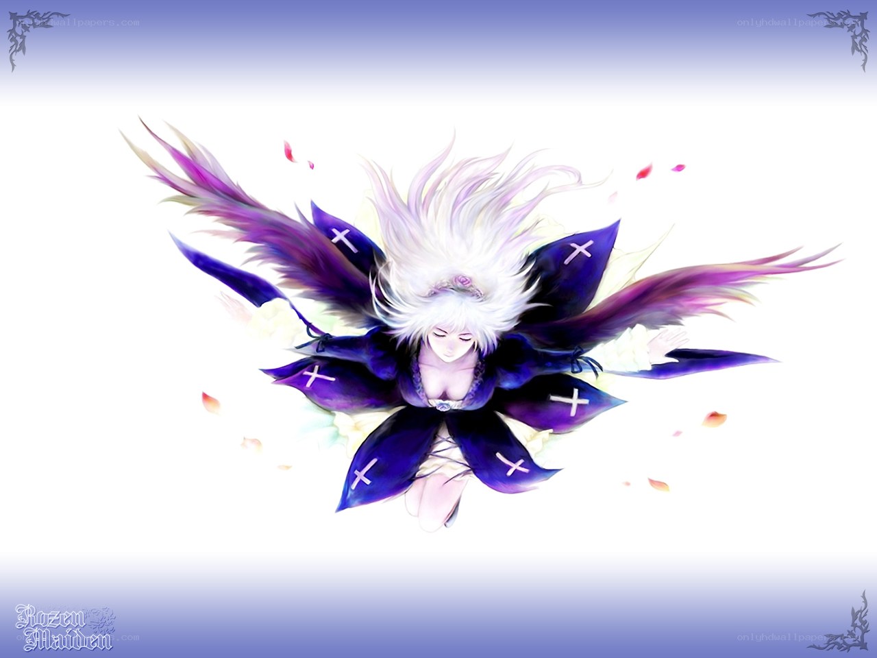 white-haired angel with purple wings