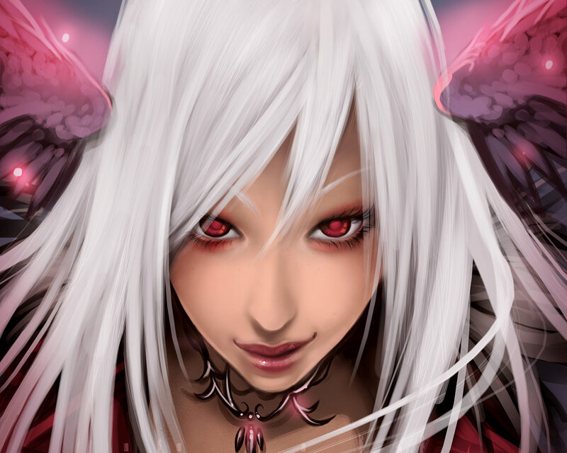 White-haired Angel with Red Eyes